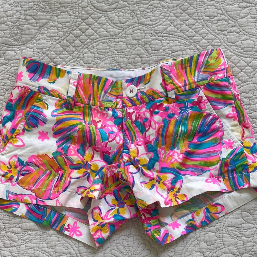 Lilly Pulitzer Pink and Green Bermuda Shorts Vibrant Tropical Print